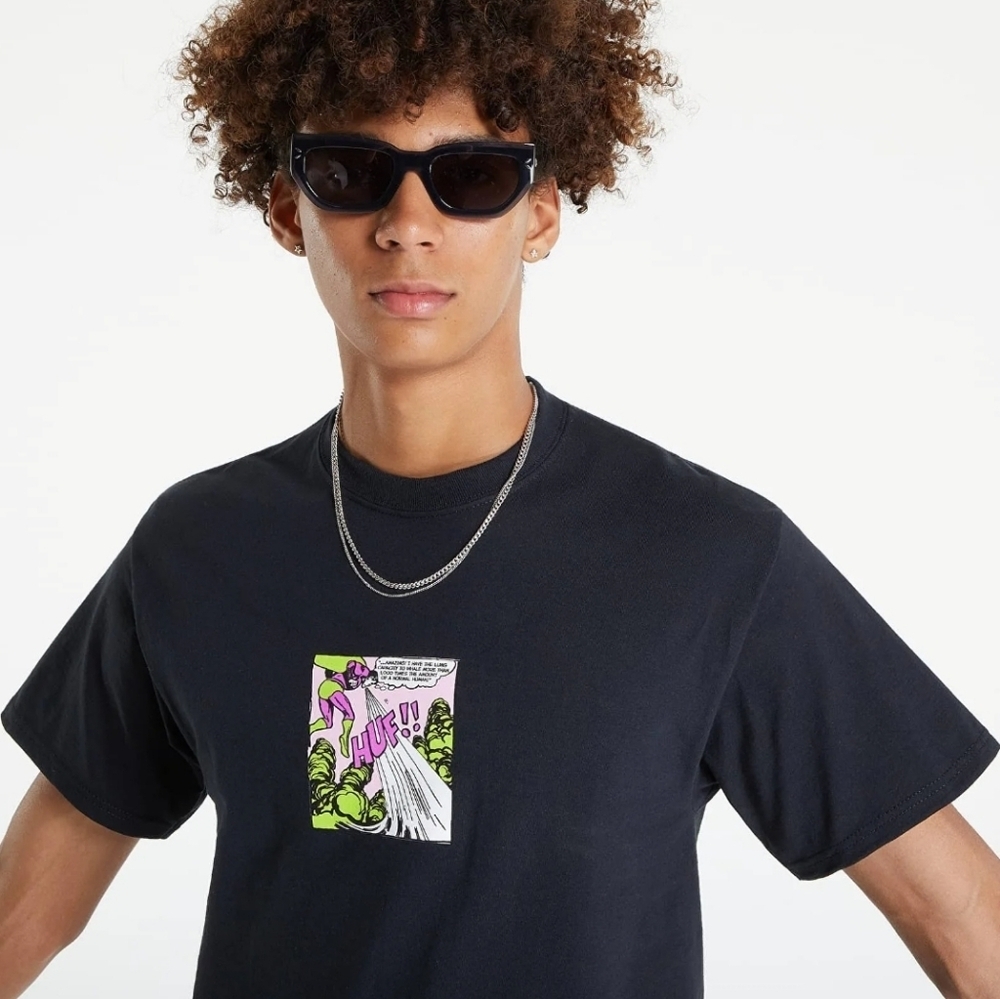HUF Inhale Exhale Streetwear Punk Basketball Comic Skater T-Shirt – Men's
